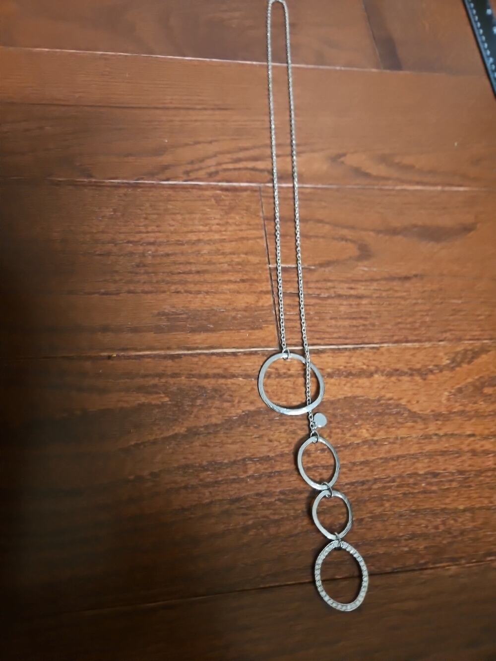 Chico's Silver Tone Neclace Lariat Circle Rhinestone Long